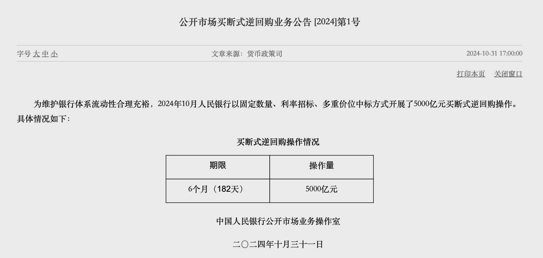 本月操作5000亿元，央行买断式逆回购高效落地